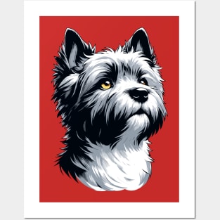 Stunning and Cool Cairn Terrier Monochrome and Gold Portrait for Father's Day Posters and Art